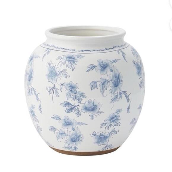 8" Blue Floral Round Ceramic Vase - My Texas House 2025 - Picture 2 of 5